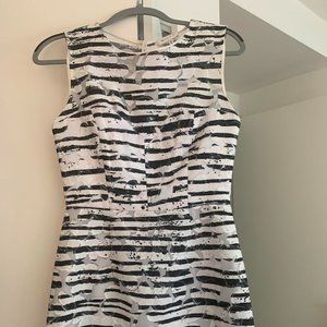Milly Cocktail Dress - black and white striped floral